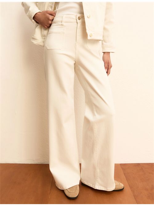 Pantalone in gabardina stretch - BIANCO LANA EMME MARELLA | EMMBASCHI498/001